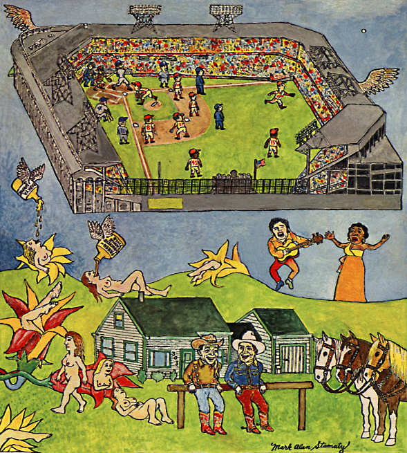 Portrait of Heaven, a painting by Mark Alan Stamaty showing his vision of playing for the Eternal Brooklyn Dodgers.