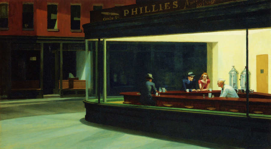 Nighthawks, by Edward Hopper: a famous 1942 painting.